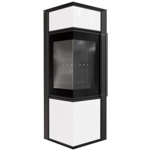 Schwedenofen aus Stahl TORA/S 8 kW Ø 150 Weißes Glaspaneel - schwarze Brennkammer