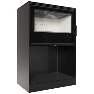 Kaminofen - KARI 80/W - 12 (kW) Ø180 mit selbstschließende Tür und offenem Holzlager