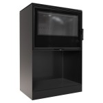 Kaminofen - KARI 80/W - 12 (kW) Ø180 mit Holzfach - selbstschliessende Tür und Brennkammer schwarz