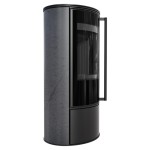 Kaminofen aus Stahl ERIK (5,5 KW) Ø 150 mit Türfeder und dekorative Akkumulationskeramik GRAFITE SATIN -  Brennkammer schwarz