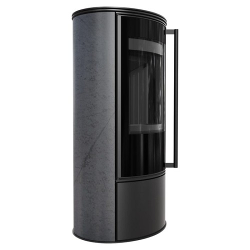Kaminofen aus Stahl ERIK (5,5 KW) Ø 150 mit Türfeder und dekorative Akkumulationskeramik GRAFITE SATIN - Brennkammer schwarz.jpg