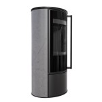 Kaminofen aus Stahl ERIK (5,5 KW) Ø 150 mit Türfeder und dekorative Akkumulationskeramik GRAY SATIN - Brennkammer schwarz