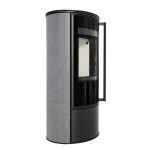 Kaminofen aus Stahl ERIK (5,5 KW) Ø 150 mit Türfeder und dekorative Akkumulationskeramik GRAY SATIN 