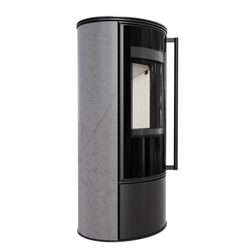 Kaminofen aus Stahl ERIK (5,5 KW) Ø 150 mit Türfeder und dekorative Akkumulationskeramik GRAY SATIN.jpg