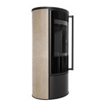 Kaminofen aus Stahl ERIK (5,5 KW) Ø 150 mit Türfeder und dekorative Akkumulationskeramik GOLD SATIN - Brennkammer schwarz