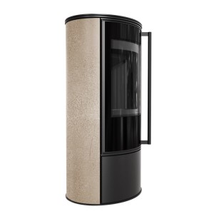 Kaminofen aus Stahl ERIK (5,5 KW) Ø 150 mit Türfeder und dekorative Akkumulationskeramik GOLD SATIN - Brennkammer schwarz