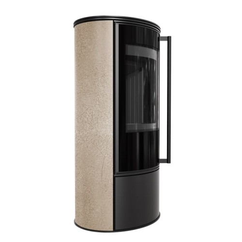 Kaminofen aus Stahl ERIK (5,5 KW) Ø 150 mit Türfeder und dekorative Akkumulationskeramik GOLD SATIN ,Brennkammer schwarz.jpg