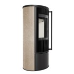 Kaminofen aus Stahl ERIK (5,5 KW) Ø 150 mit Türfeder und dekorative Akkumulationskeramik GOLD SATIN