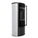 Kaminofen aus Stahl ERIK (5,5 KW) Ø 150 mit Türfeder und dekorative Akkumulationskeramik WHITE NATURAL - Brennkammer schwarz