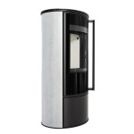 Kaminofen aus Stahl ERIK (5,5 KW) Ø 150 mit Türfeder und dekorative Akkumulationskeramik WHITE NATURAL