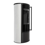 Kaminofen aus Stahl ERIK (5,5 KW) Ø 150 mit Türfeder und dekorative Akkumulationskeramik WHITE SATIN - Brennkammer schwarz