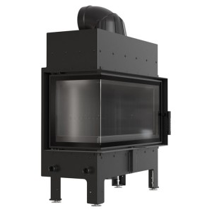 Kamineinsatz aus Stahl FLOKI L links 12 kW Ø 200  Verglasung links - Brennkammer schwarz