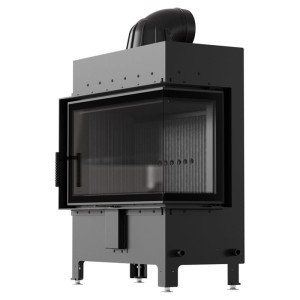 Warmluft Kamineinsatz LUCY/14/P/NEW/BLACK  (14 kW) Ø 200  - Verglasung rechts - Brennkammer schwarz  