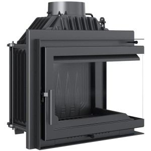 Eck-Kamineinsatz SIMPLE (8 kw) Ø200 Gusseisen Heizeinsatz - Verglasung rechts 