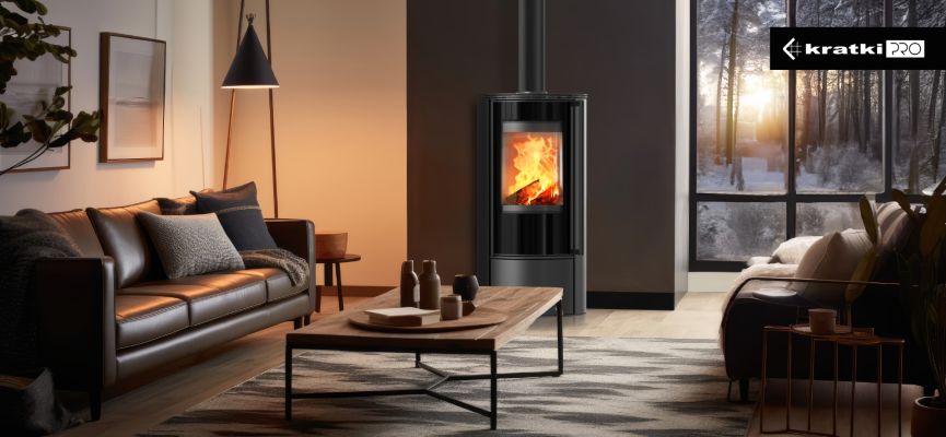 Kaminofen aus Stahl ERIK (5,5 KW) Ø 150 mit Türfeder und dekorative Akkumulationskeramik 